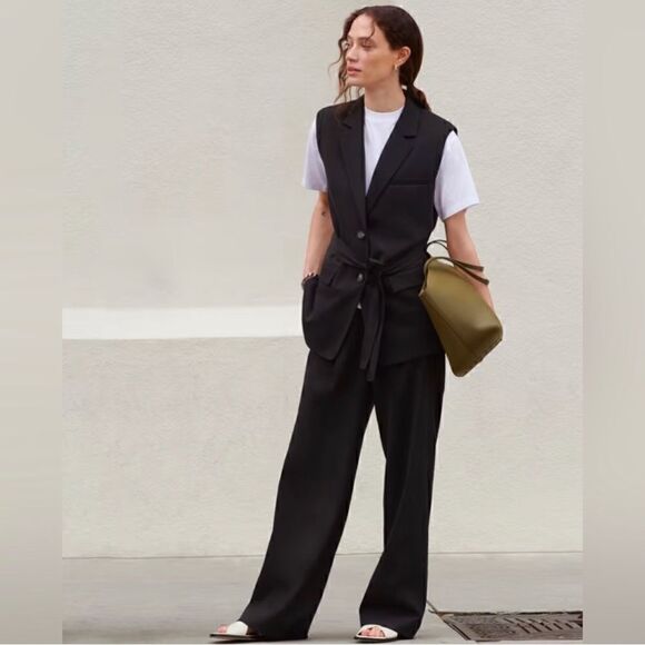 EVERLANE The Way High Drape Pant in Black Size 4 NWT Pleated Front Career Prep - Picture 14 of 14